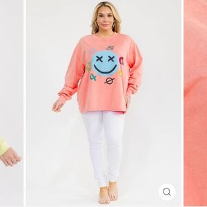 Easel Coral Smiley Graphic Sweatshirt